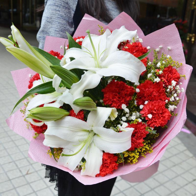 花袭人鲜花速递全国19朵康乃馨百合鲜花教师节送花送妈妈同城鲜花速递送生日节日礼物