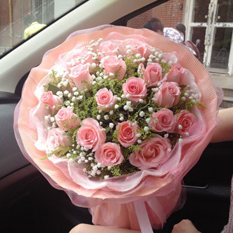 厦门鲜花店同城19朵红玫瑰香槟礼盒鲜花速递订花送花厦门岛内配送 19朵粉玫瑰3
